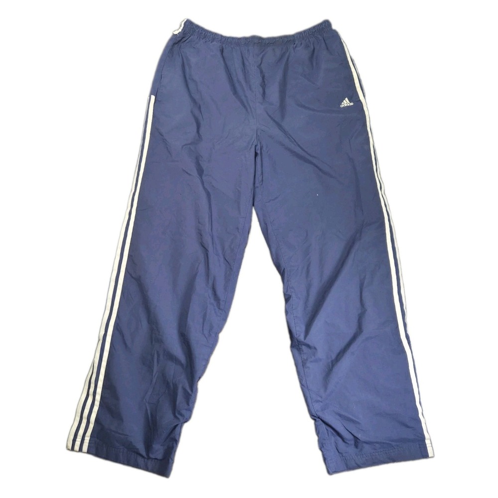 VTG Y2K Adidas Lined Windbreaker Track Pants Mens XL Blue Ankle Zip Distressed